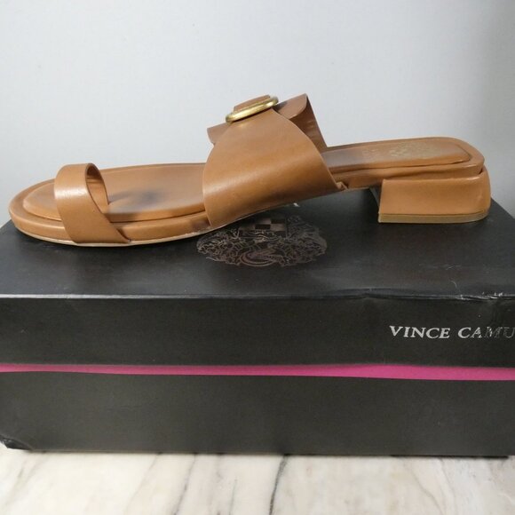 NiB Vince Camuto Women's Ranista Buckle Band Sandal 11 Caramello Leather - Picture 3 of 11